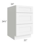 Brilliant White Shaker 21" 3-Drawer Base Cabinet