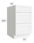 Royal White Shaker 21" 3-Drawer Base Cabinet