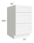 Brilliant White Shaker 21" 3-Drawer Base Cabinet
