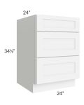 Brilliant White Shaker 24" 3-Drawer Base Cabinet