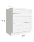 Brilliant White Shaker 30" 3-Drawer Base Cabinet