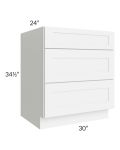 Brilliant White Shaker 30" 3-Drawer Base Cabinet