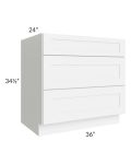 Brilliant White Shaker 36" 3-Drawer Base Cabinet