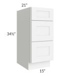 Brilliant White Shaker 15" 3-Drawer Vanity Base Cabinet