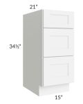 Brilliant White Shaker 15" 3-Drawer Vanity Base Cabinet