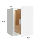 Brilliant White Shaker 15" Full Height Door Base Cabinet with Single Trashcan Pullout
