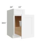Brilliant White Shaker 15" Base Cabinet with Single Trashcan Pullout