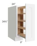 Brilliant White Shaker 9" Full Height Door Base Cabinet with Shelf Pullout