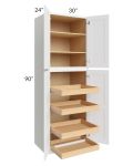 Brilliant White Shaker 30x90x24 Wall Pantry Cabinet with 4 Rollout Trays
