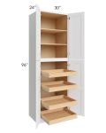 Brilliant White Shaker 30x96x24 Wall Pantry Cabinet with 4 Rollout Trays