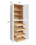 Brilliant White Shaker 30x96x24 Wall Pantry Cabinet with 4 Rollout Trays