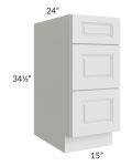 Lakewood White 15" 3-Drawer Base Cabinet