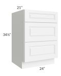 Lakewood White 24" 3-Drawer Vanity Base Cabinet