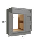 Stratton Dark Grey Shaker 30" Vanity Sink Base Cabinet with Drawers on the Right 