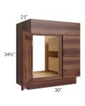 Farmhouse Walnut Shaker 30" Vanity Sink Base Cabinet with Drawers on the Right