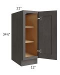Midtown Dark Grey Shaker 12" Full Height Door Vanity Base Cabinet