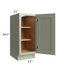 Midtown Pistachio Green Shaker 15" Full Height Door Vanity Base Cabinet