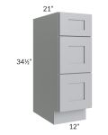 Asheville Grey Shaker 12" 3-Drawer Vanity Base Cabinet