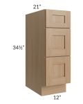 Asheville Rift Oak Shaker 12" 3-Drawer Vanity Base Cabinet