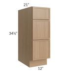 Township Rift Oak 12" 3-Drawer Vanity Base Cabinet