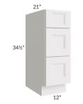 Tuscan Cloud 12" Vanity 3-Drawer Base Cabinet