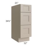 Tuscan Oyster 12" Vanity 3-Drawer Base Cabinet