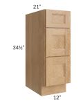 Tuscan Timber 12" Vanity 3-Drawer Base Cabinet