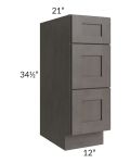 Midtown Dark Grey Shaker 12" Vanity 3-Drawer Base Cabinet