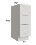 Midtown Light Grey Shaker 12" Vanity 3-Drawer Base Cabinet