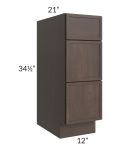 Vienna Kona Brown 12" Vanity 3-Drawer Base Cabinet
