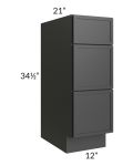 Vienna Black 12" Vanity 3-Drawer Base Cabinet