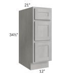 Gramercy Grey Mist 12" Vanity 3-Drawer Base Cabinet
