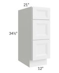 Salem White 12" Vanity 3-Drawer Base Cabinet