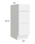 Venetian White Gloss 12" 3-Drawer Vanity Base Cabinet
