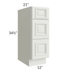 Wellfleet Linen 12" 3-Drawer Vanity Base Cabinet