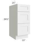 Asheville White Shaker 15" 3-Drawer Vanity Base Cabinet
