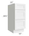 Bayville White 15" 3-Drawer Vanity Base Cabinet