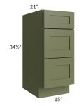 Midtown Hunter Green Shaker 15" Vanity 3-Drawer Base Cabinet
