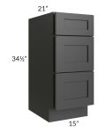 Midtown Black Shaker 15" Vanity 3-Drawer Base Cabinet