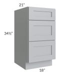 Asheville Grey Shaker 18" 3-Drawer Vanity Base Cabinet