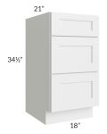 Asheville White Shaker 18" 3-Drawer Vanity Base Cabinet