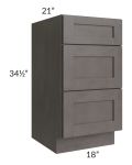Midtown Dark Grey Shaker 18" Vanity 3-Drawer Base Cabinet