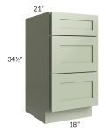 Midtown Pistachio Green Shaker 18" Vanity 3-Drawer Base Cabinet