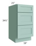 Midtown Mint Green Shaker 18" Vanity 3-Drawer Base Cabinet