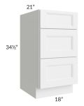 Union White 18" Vanity 3-Drawer Base Cabinet