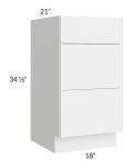 Venetian White Gloss 18" 3-Drawer Vanity Base Cabinet