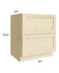 Unfinished Shaker 30" 2-Drawer Base Cabinet