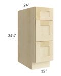 Unfinished Shaker 12" 3-Drawer Base Cabinet