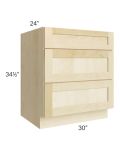 Unfinished Shaker 30" 3-Drawer Base Cabinet
