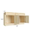 Unfinished Shaker 60" Vanity Cabinet with 3 Drawers
